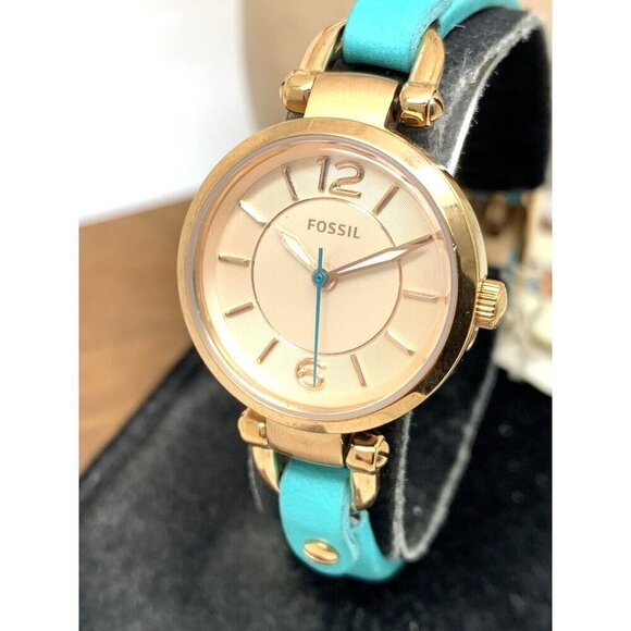 Fossil Women\'s Watch ES3744 Georgia Quartz Rose Gold Tone Blue Leather Band 26mm main image 14
